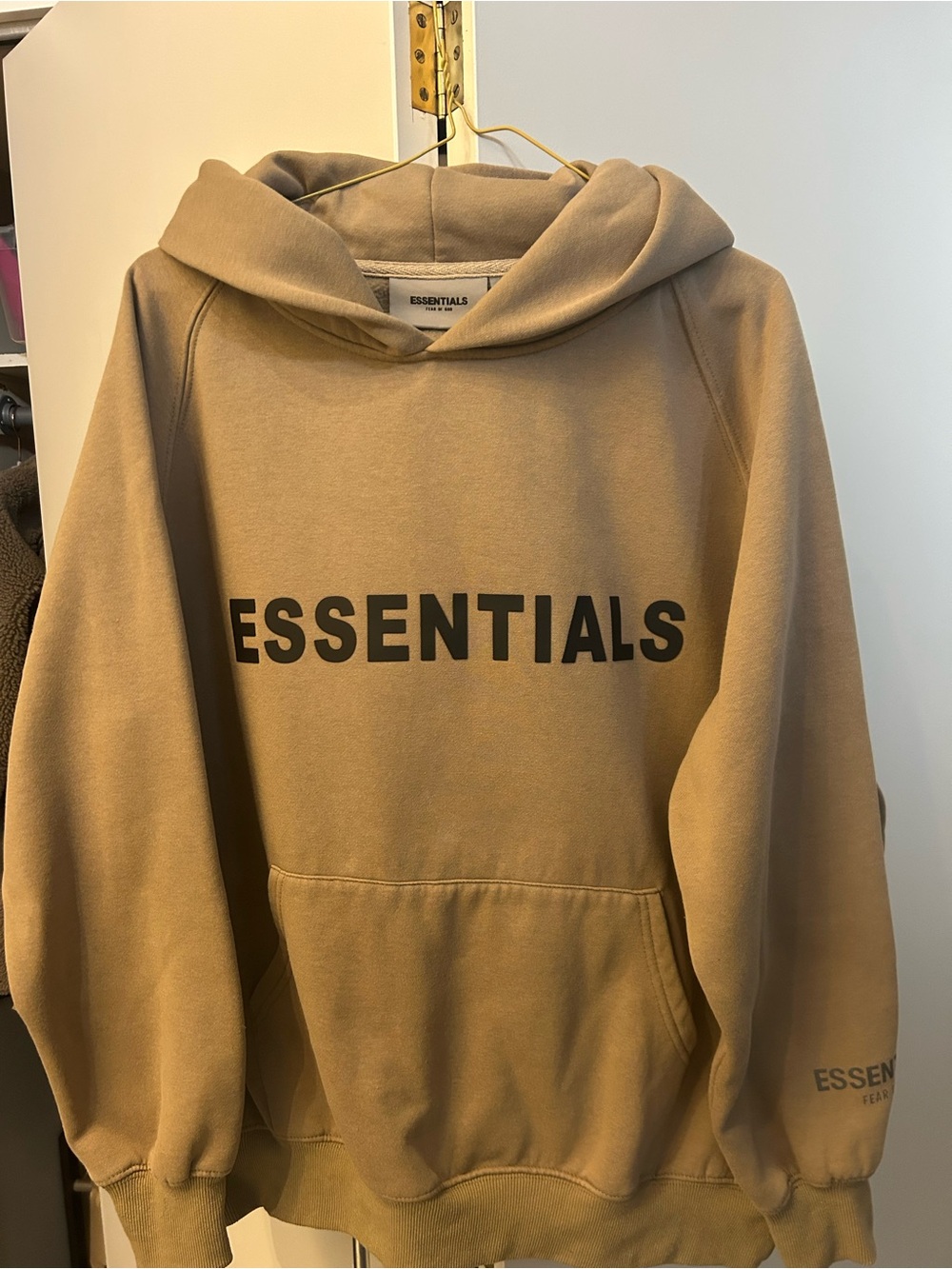 Set of Two Fear of God Essentials Hoodies in Tan and Green Authentic